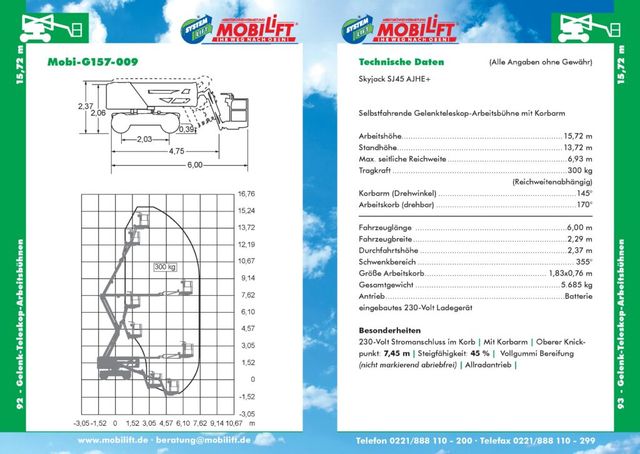 Datenblatt zur Mobilift Gelenk-Teleskop-Arbeitsbuehne G157-009